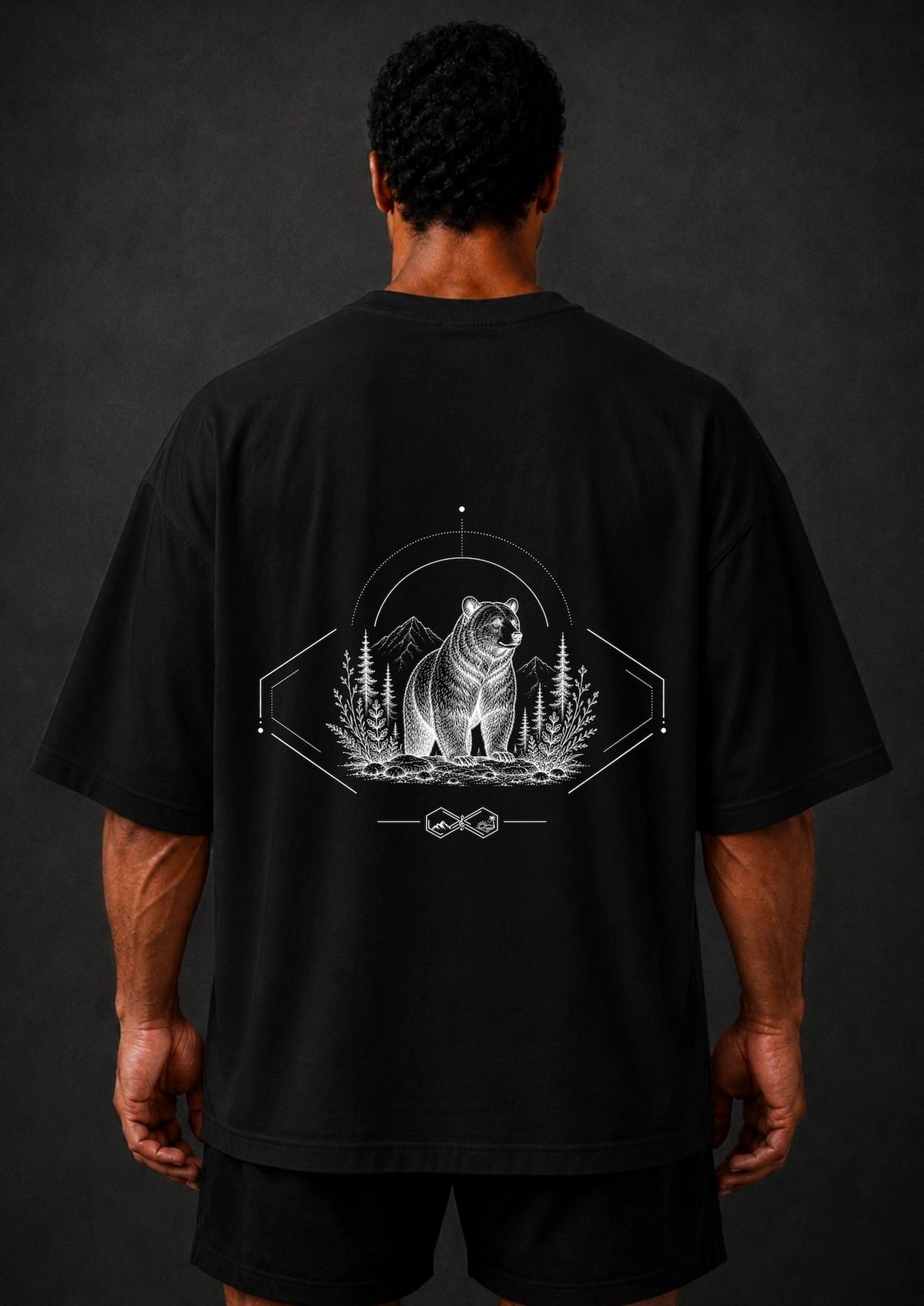 Bear Wildlife Graphic T-Shirt Black Men Back view