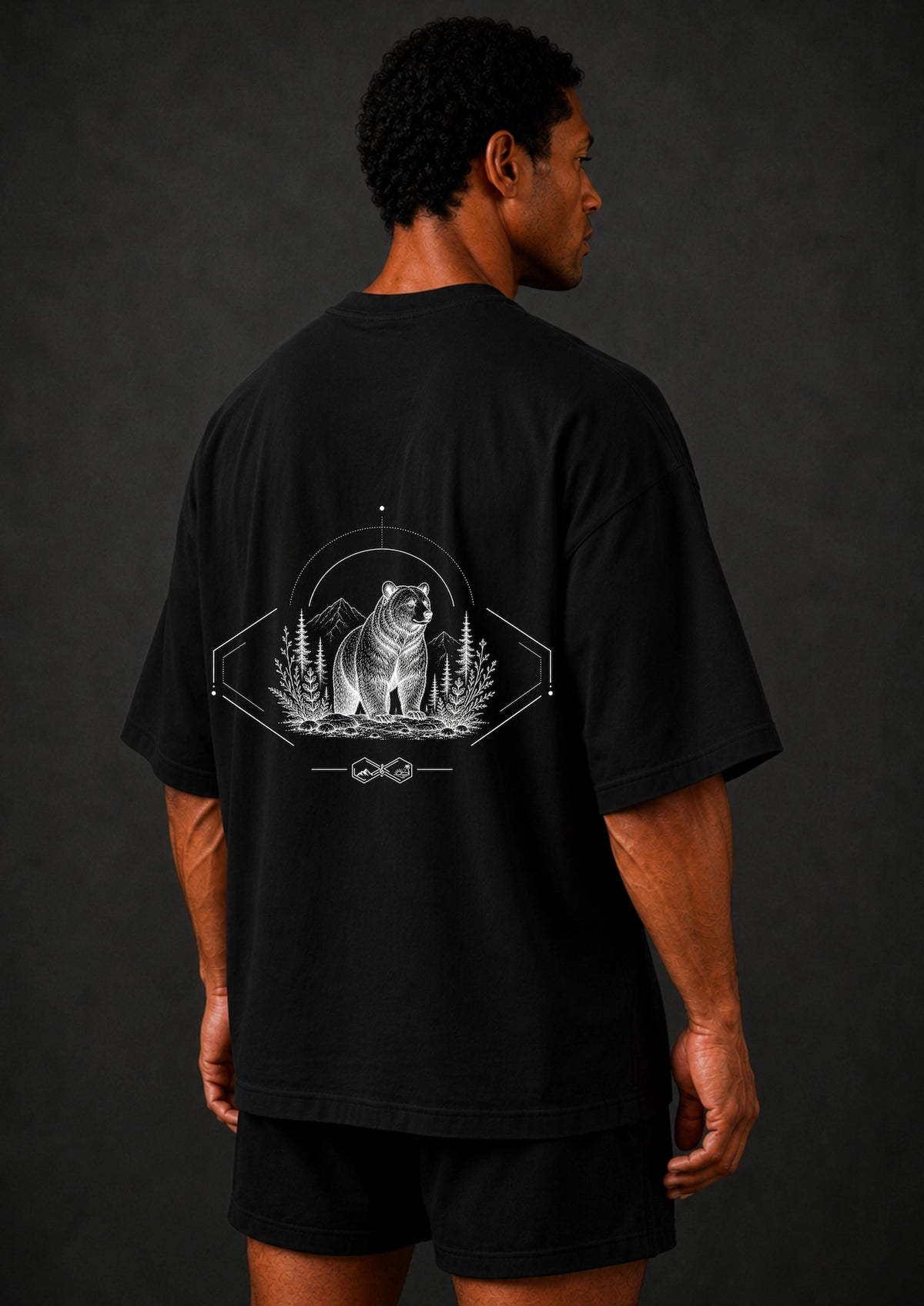 Bear Wildlife Graphic T-Shirt Black Men Left
