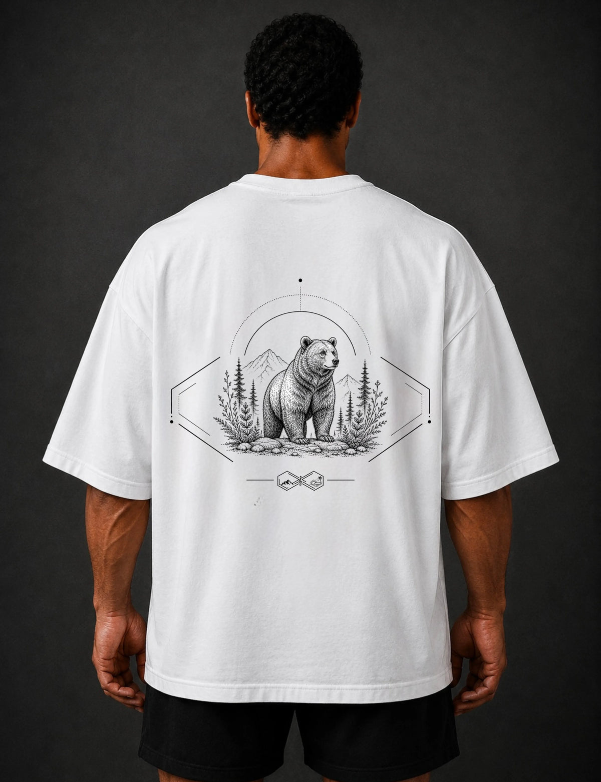 Bear Wildlife Graphic T-Shirt White Unisex Back view