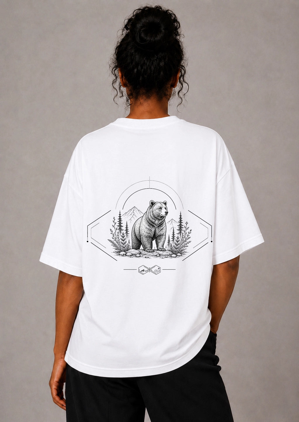 Bear Wildlife Graphic T-Shirt White women back view