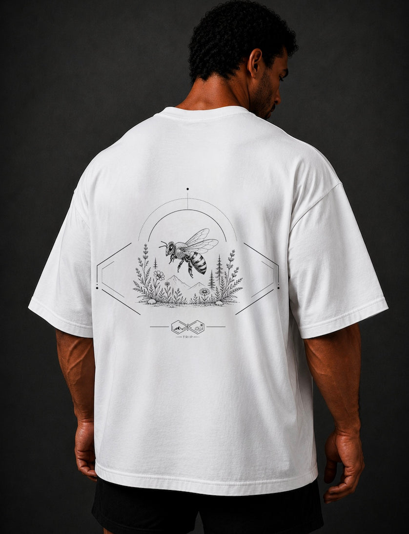 Bee Wildlife Graphic T-Shirt White Unisex Right Look