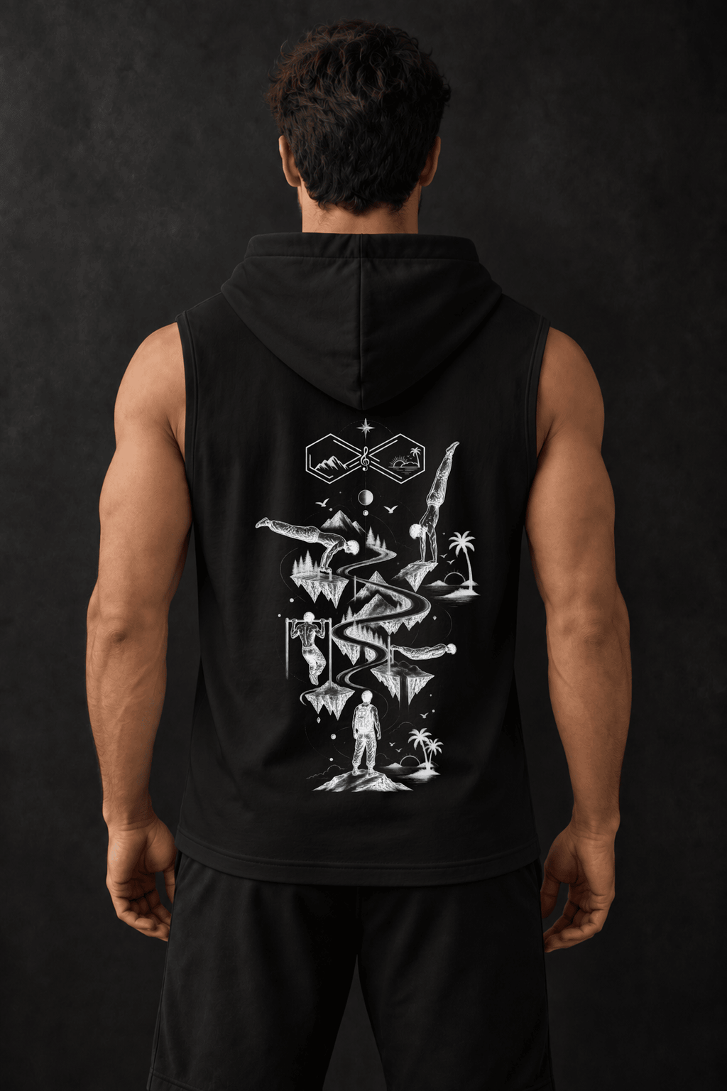 Built Through Movement Wild Calisthenics Sleeveless Hoodie Black Back View