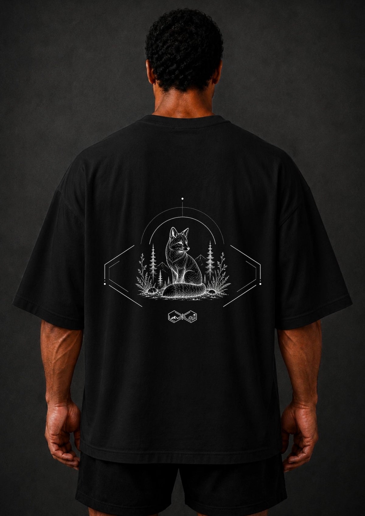 Fox Wildlife Graphic T-Shirt Black Men Back view