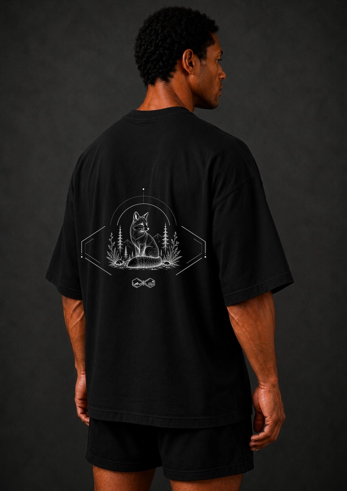 Fox Wildlife Graphic T-Shirt Black Men Left