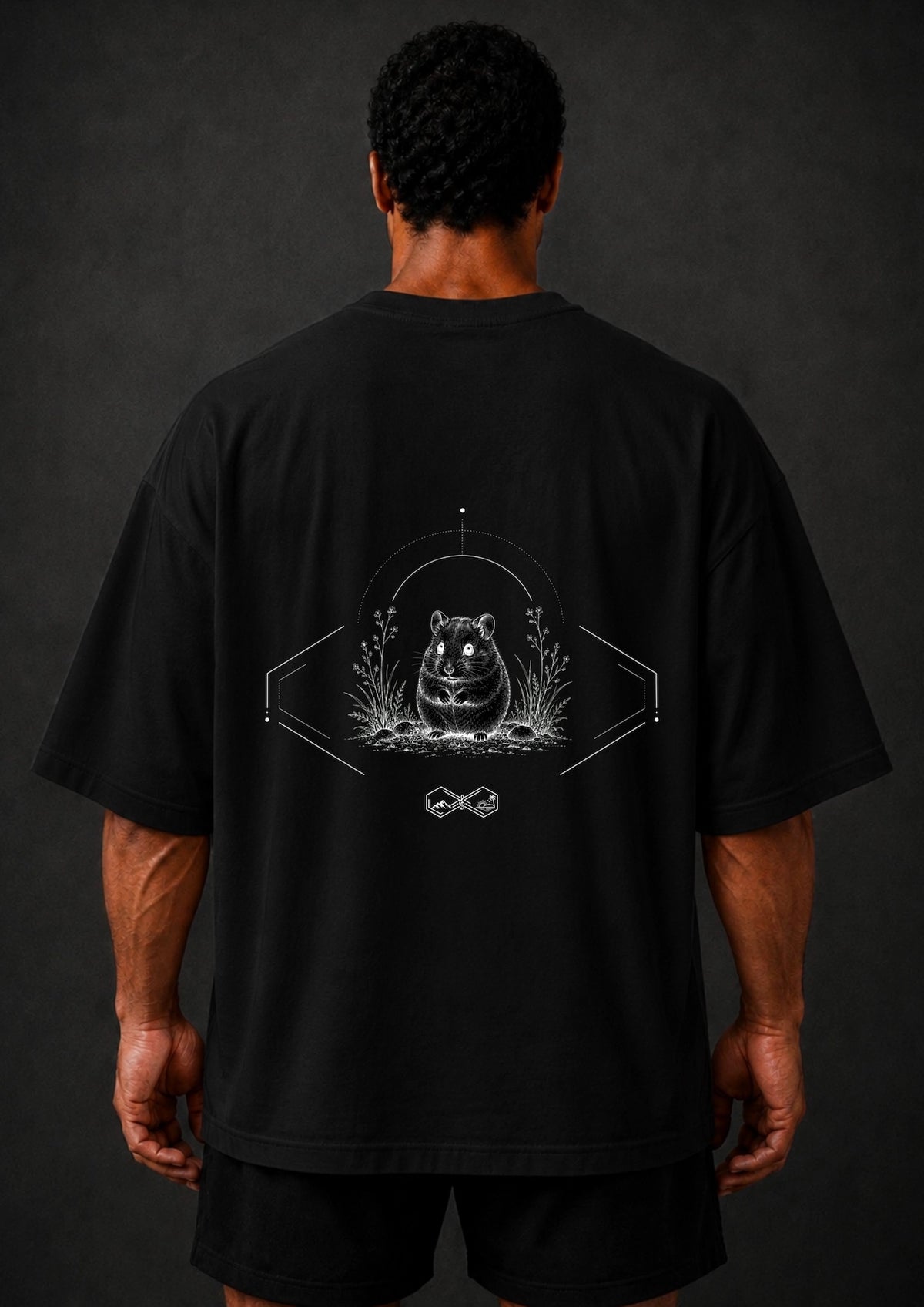 Hamster Wildlife Graphic T-Shirt Black Men Back View