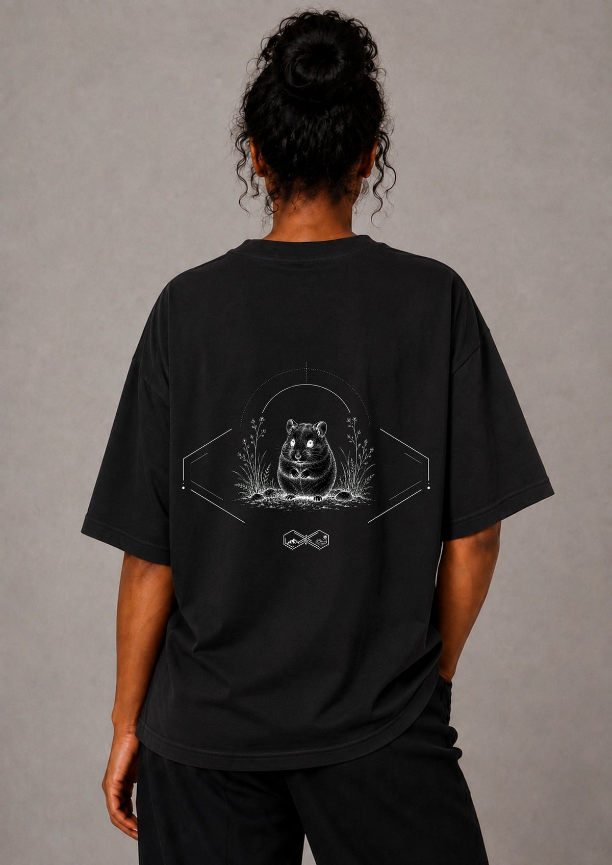 Hamster Wildlife Graphic T-Shirt Black women back view