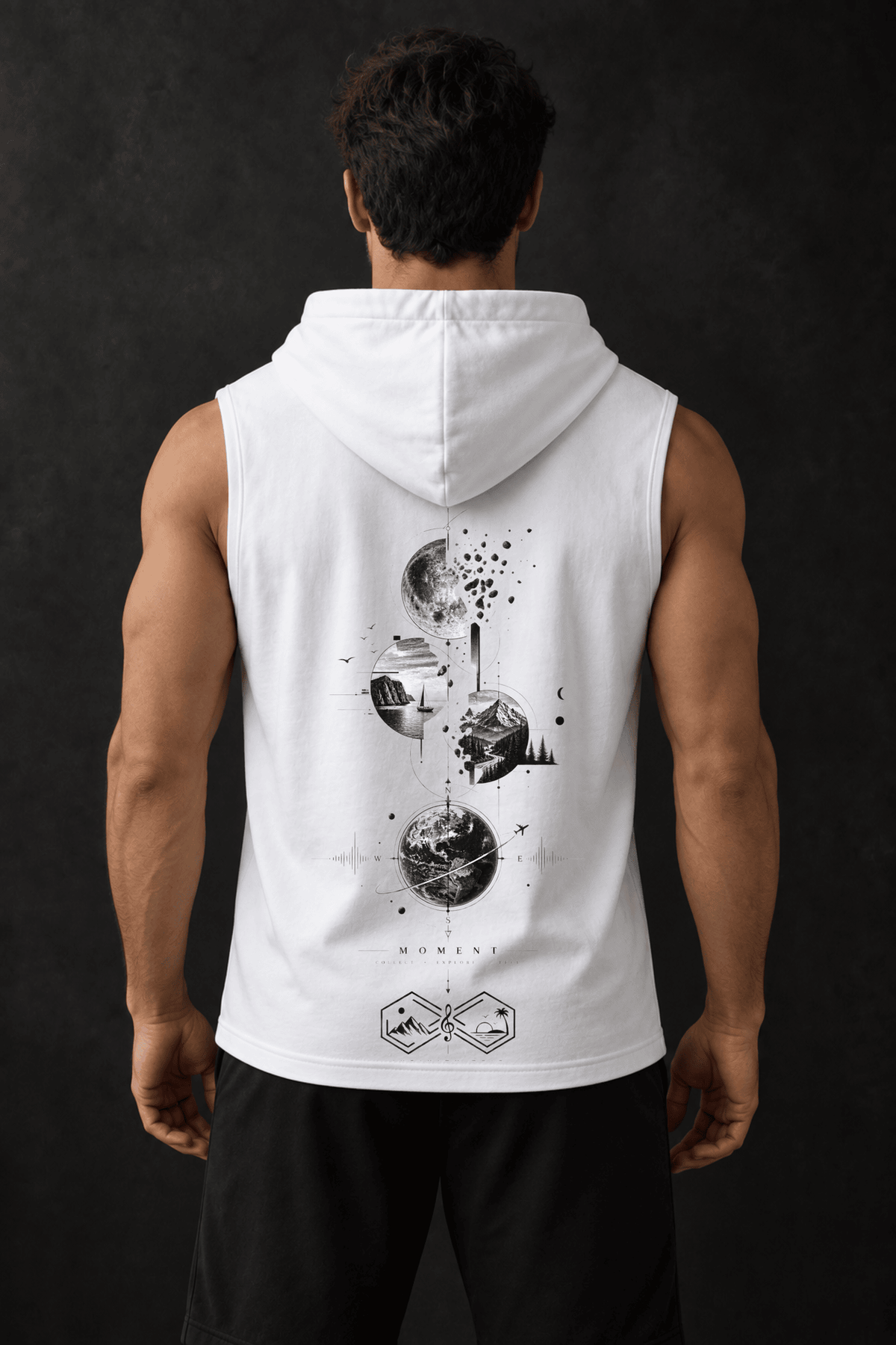 Journey Between Opposite Worlds Infinity Trip Sleeveless Hoodie White Back View