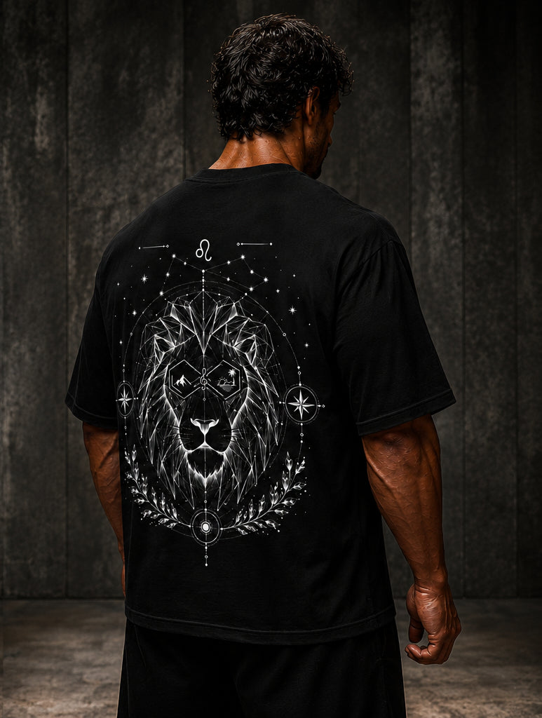 Leo Zodiac Oversized Graphic Shirt Unisex Black Tee Left