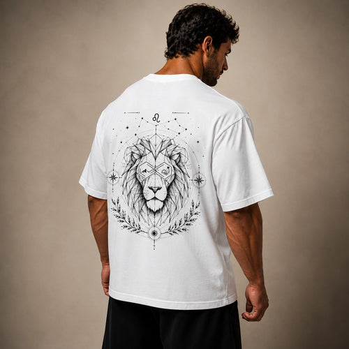 Leo Zodiac Oversized Graphic Shirt  Unisex White Tee Left