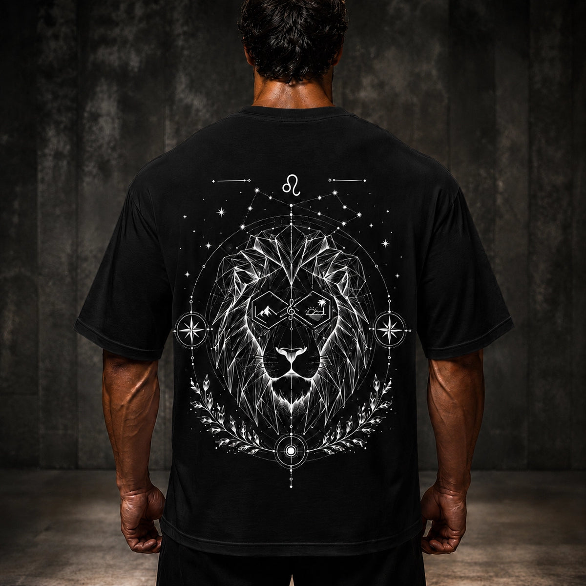 Leo Zodiac Oversized Graphic T-Shirt-Unisex Black Tee Back