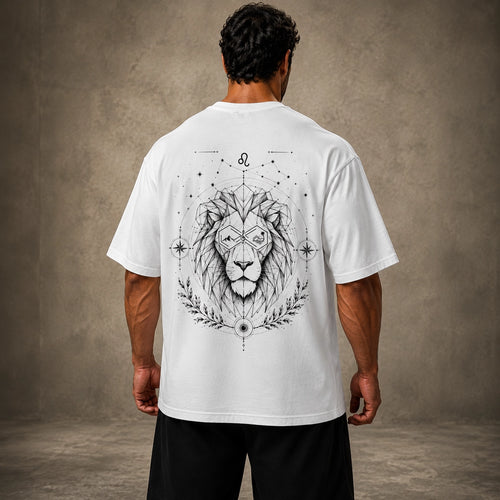 Leo Zodiac oversized graphic T-Shirt White, back view