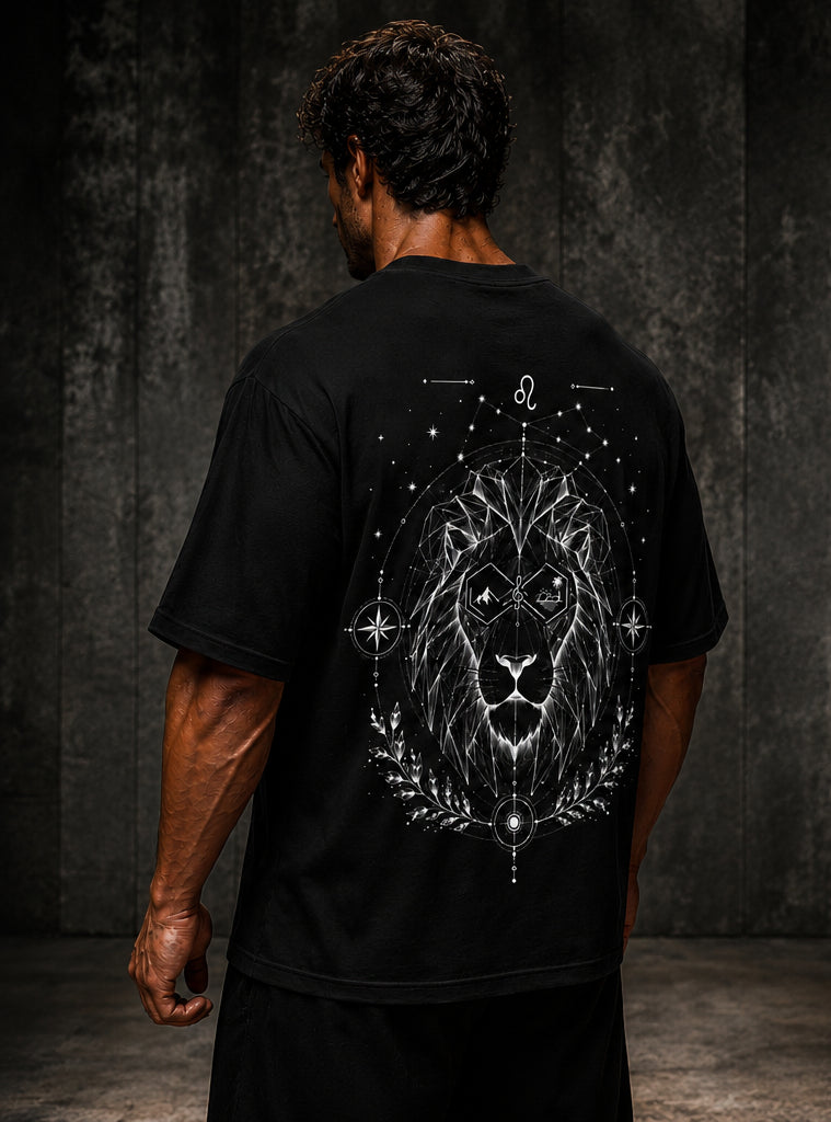 Leo Zodiac Oversized Graphic T-Shirt Unisex Black Tee Right