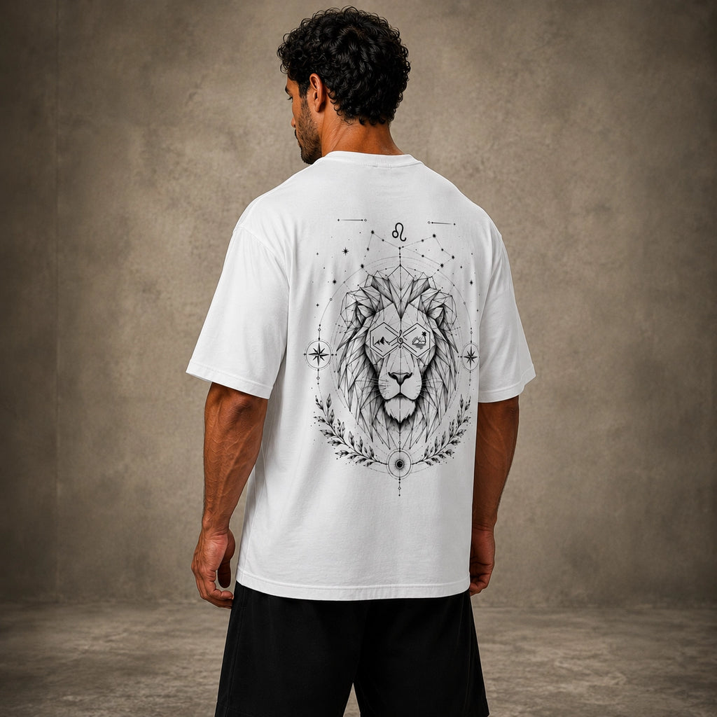 Leo Zodiac Oversized Graphic T-Shirt Unisex White Tee Right