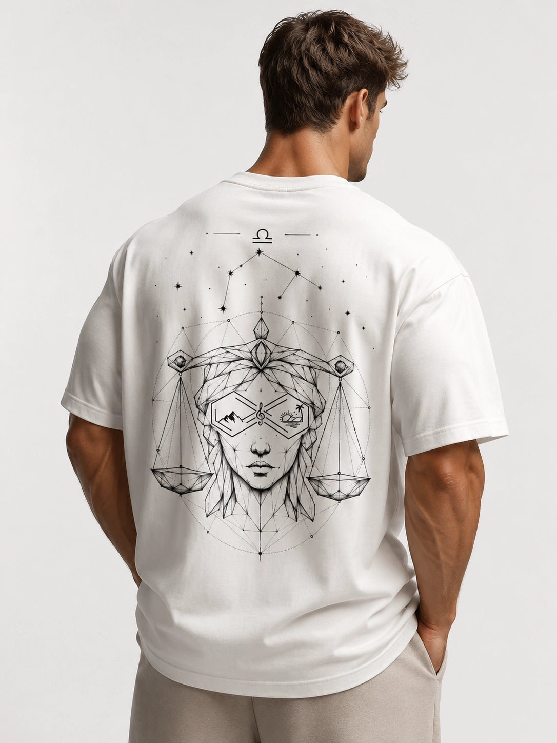 Libra Zodiac Oversized Graphic T-Shirt-Unisex White Tee Left