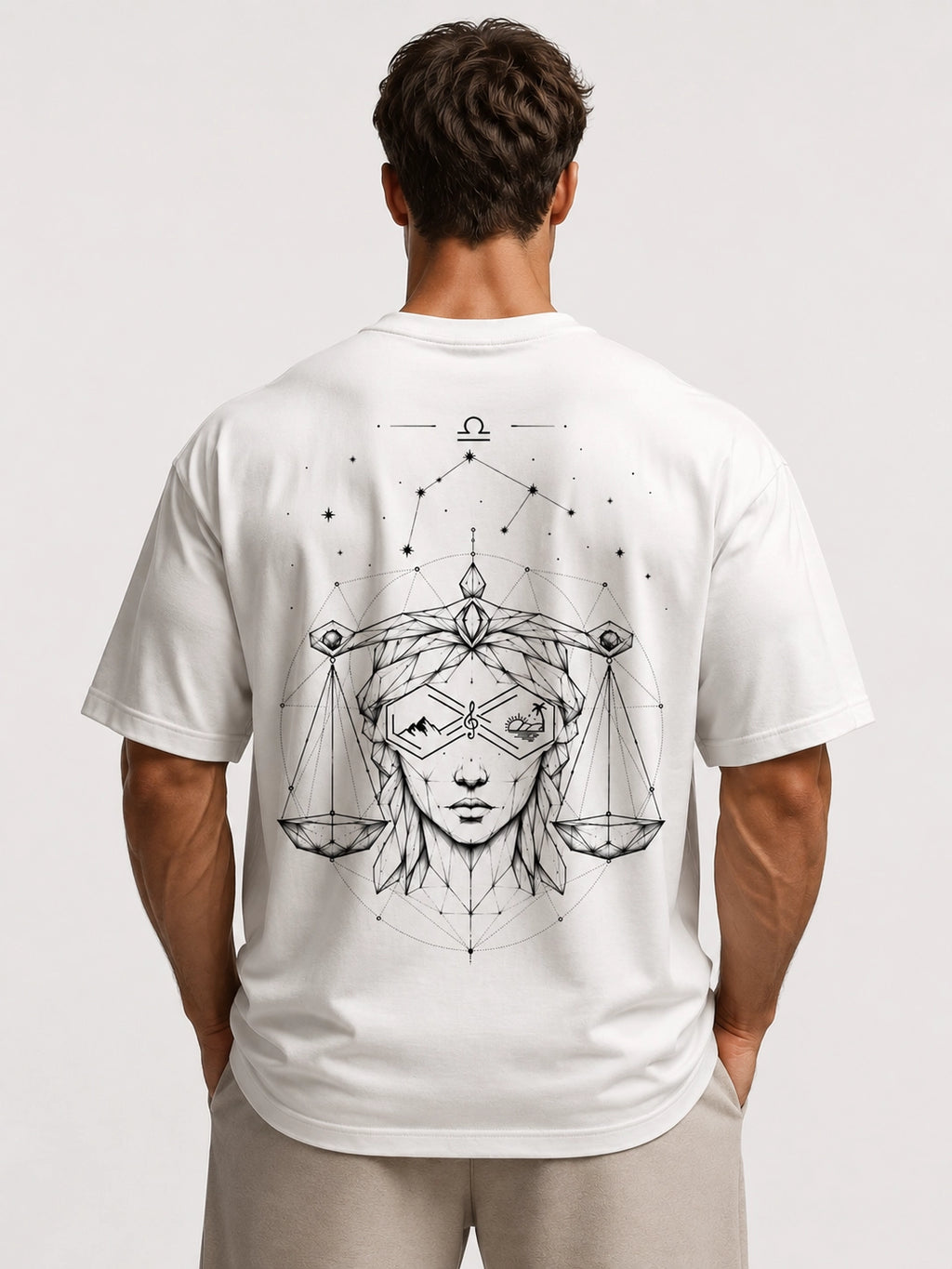Libra Zodiac Oversized Graphic T-Shirt-Unisex White Tee Front