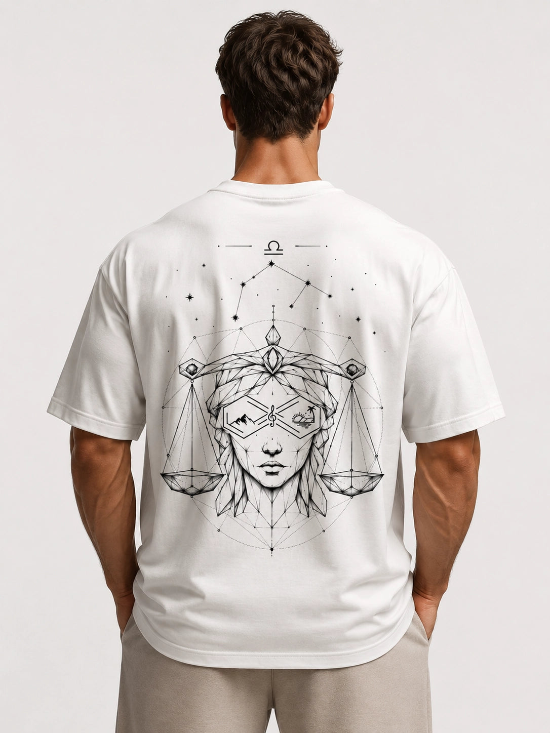 Libra Zodiac Oversized Graphic T-Shirt-Unisex White Tee Front