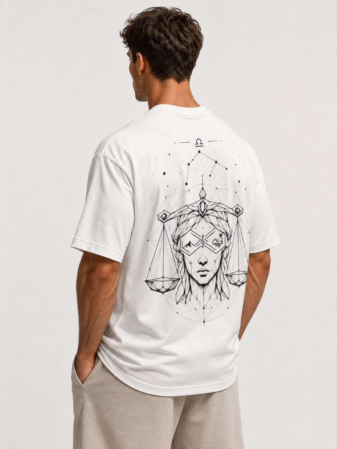 Libra Zodiac Oversized Graphic T-Shirt-Unisex White Tee Right