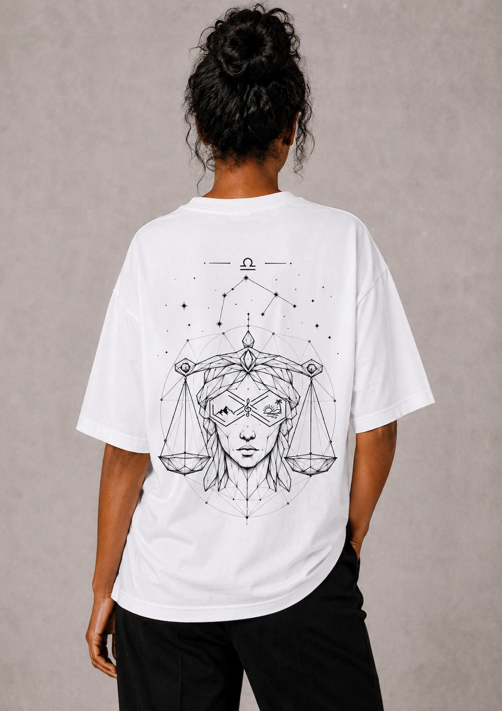Libra Zodiac Oversized Graphic T-Shirt-Women White Tee Back view