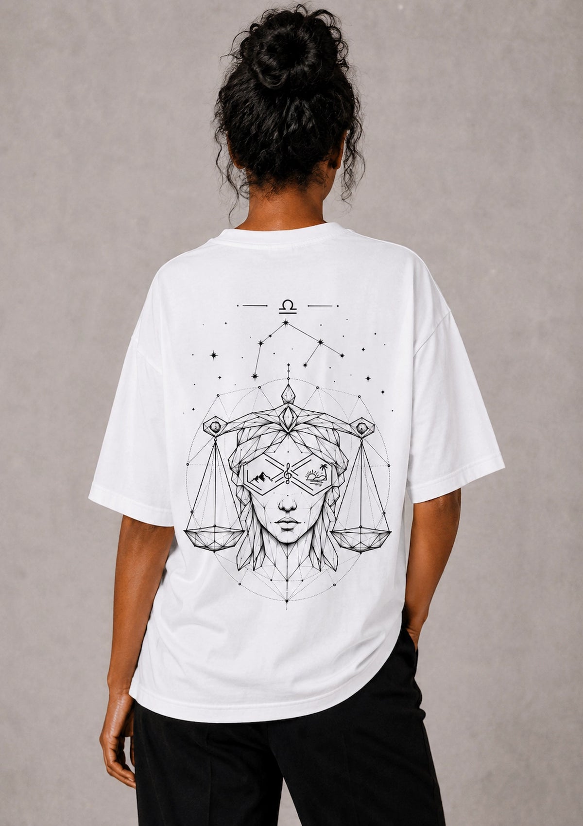 Libra Zodiac Oversized Graphic T-Shirt-Women White Tee Back view
