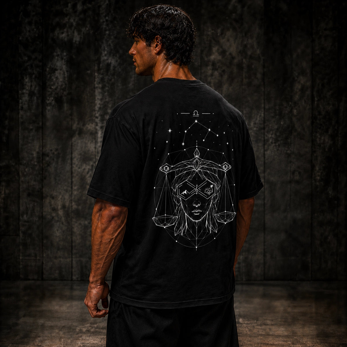 Libra Zodiac Oversized Graphic T-Shirt Unisex Black Tee Left View