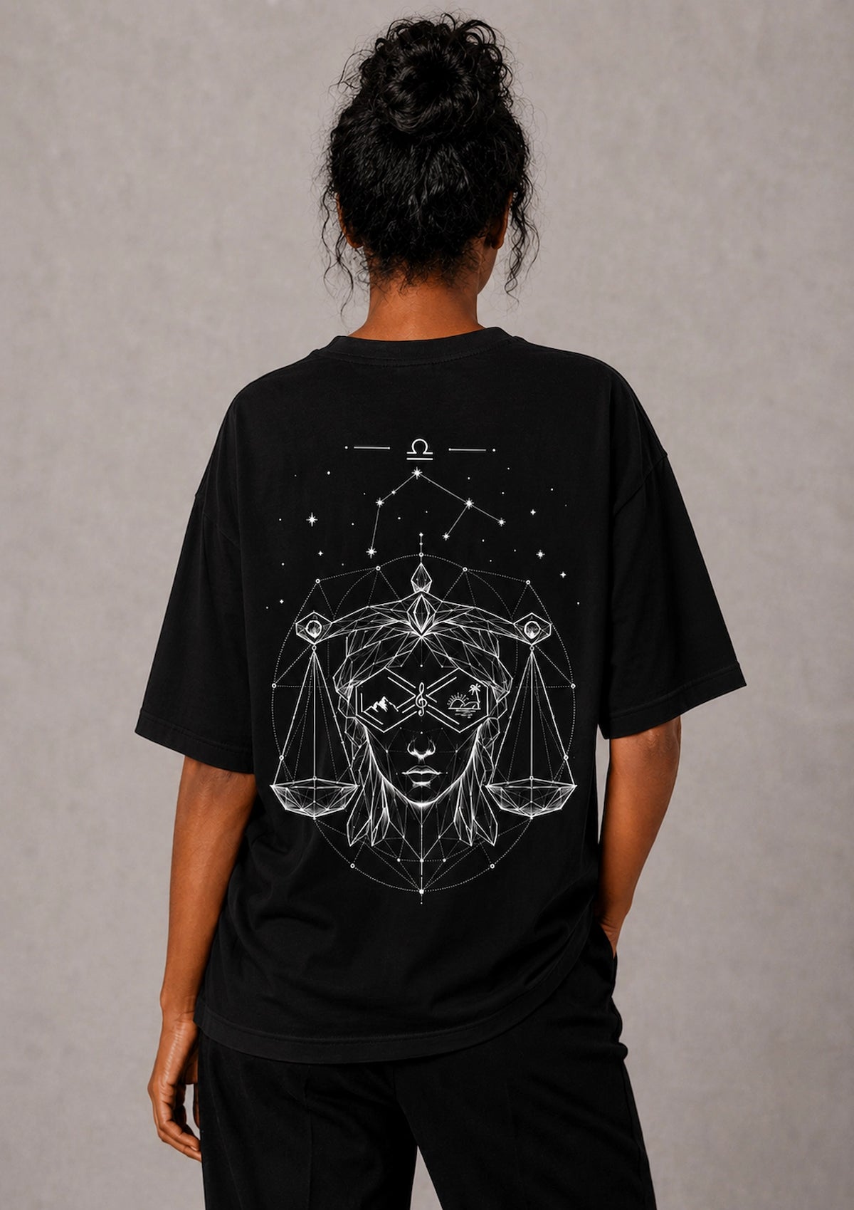 Libra Zodiac Oversized Graphic T-Shirt Women Black Tee Back view