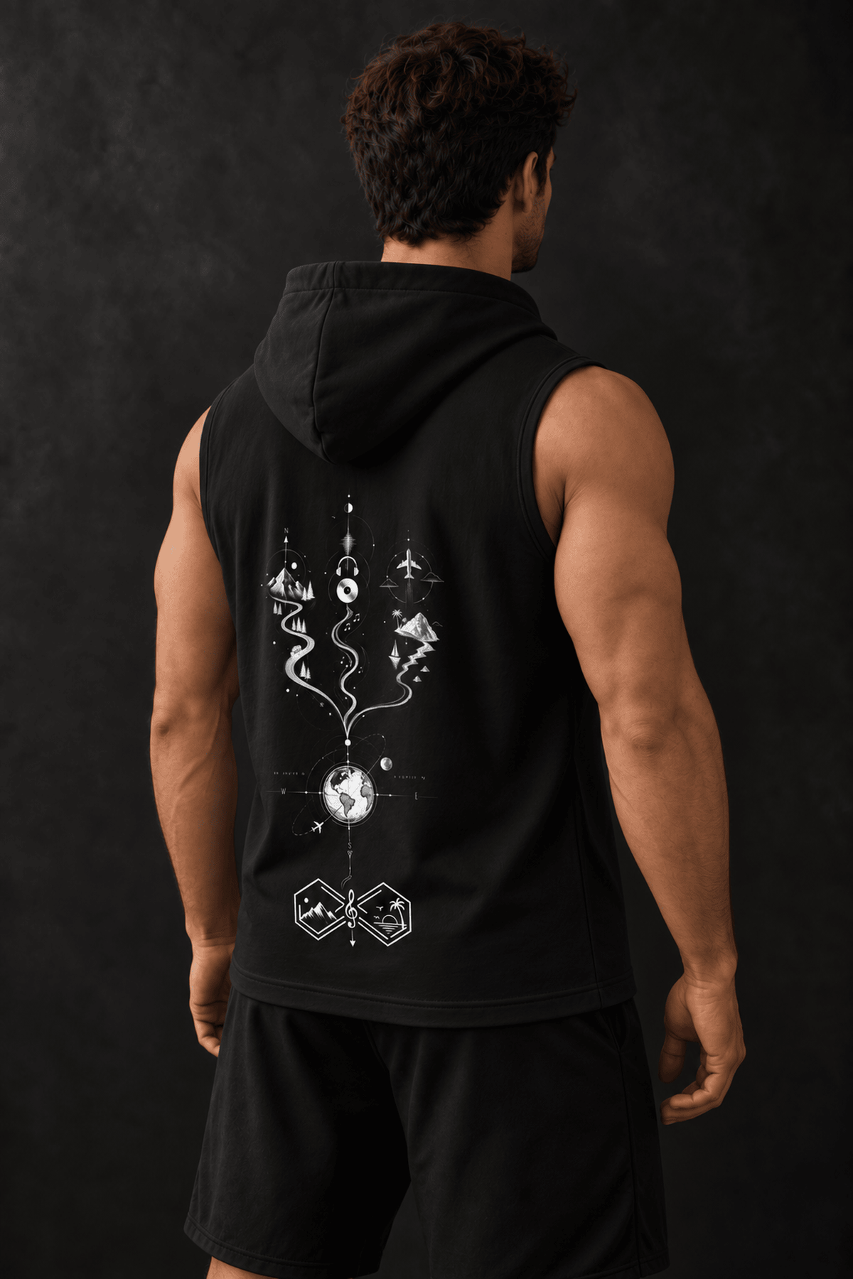 One World Many Paths Travel Adventure Sleeveless Hoodie Black Left View