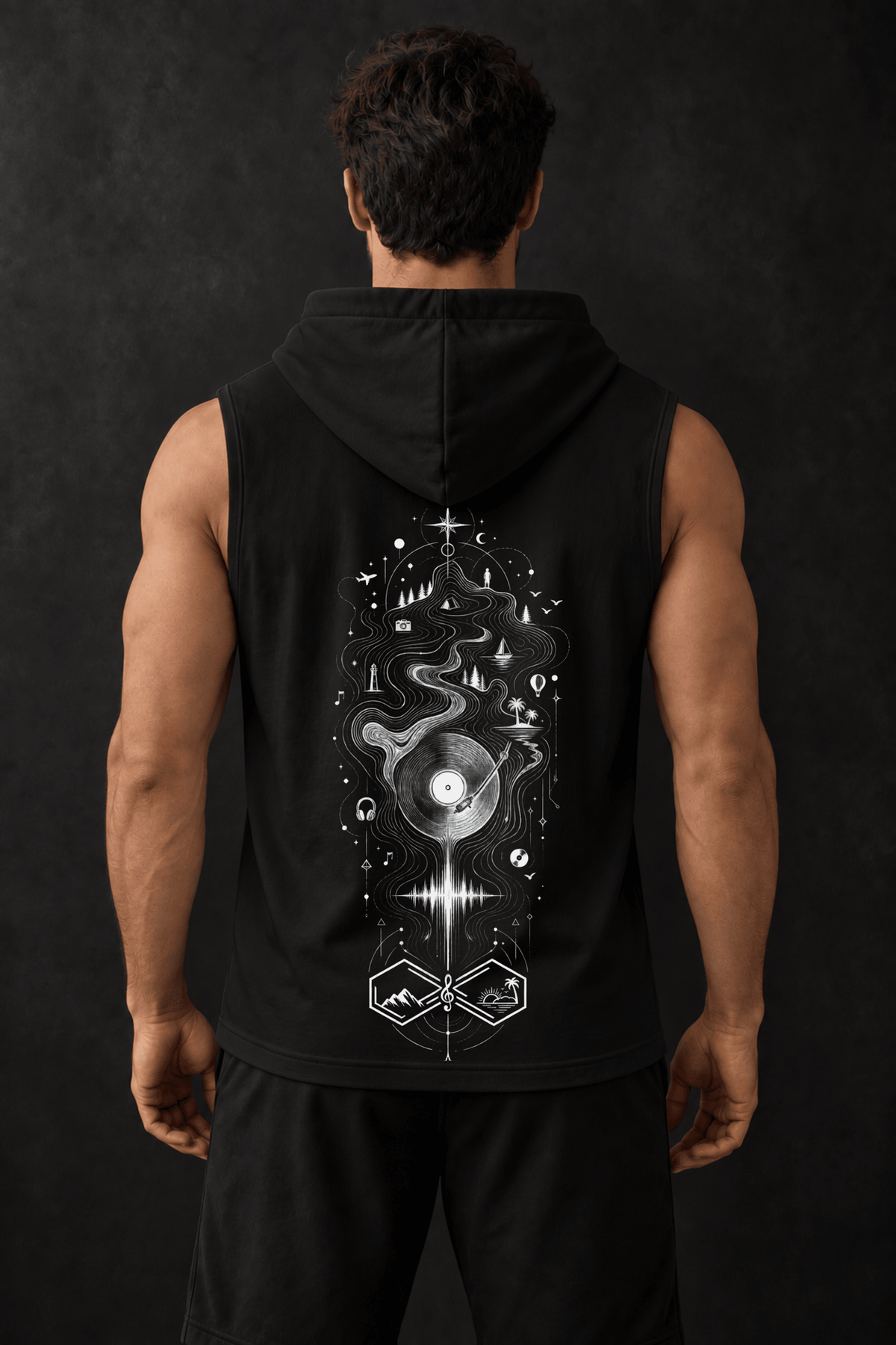 Rhythm Endless Journeys Infinity Trip Sleeveless Hoodie Black back View