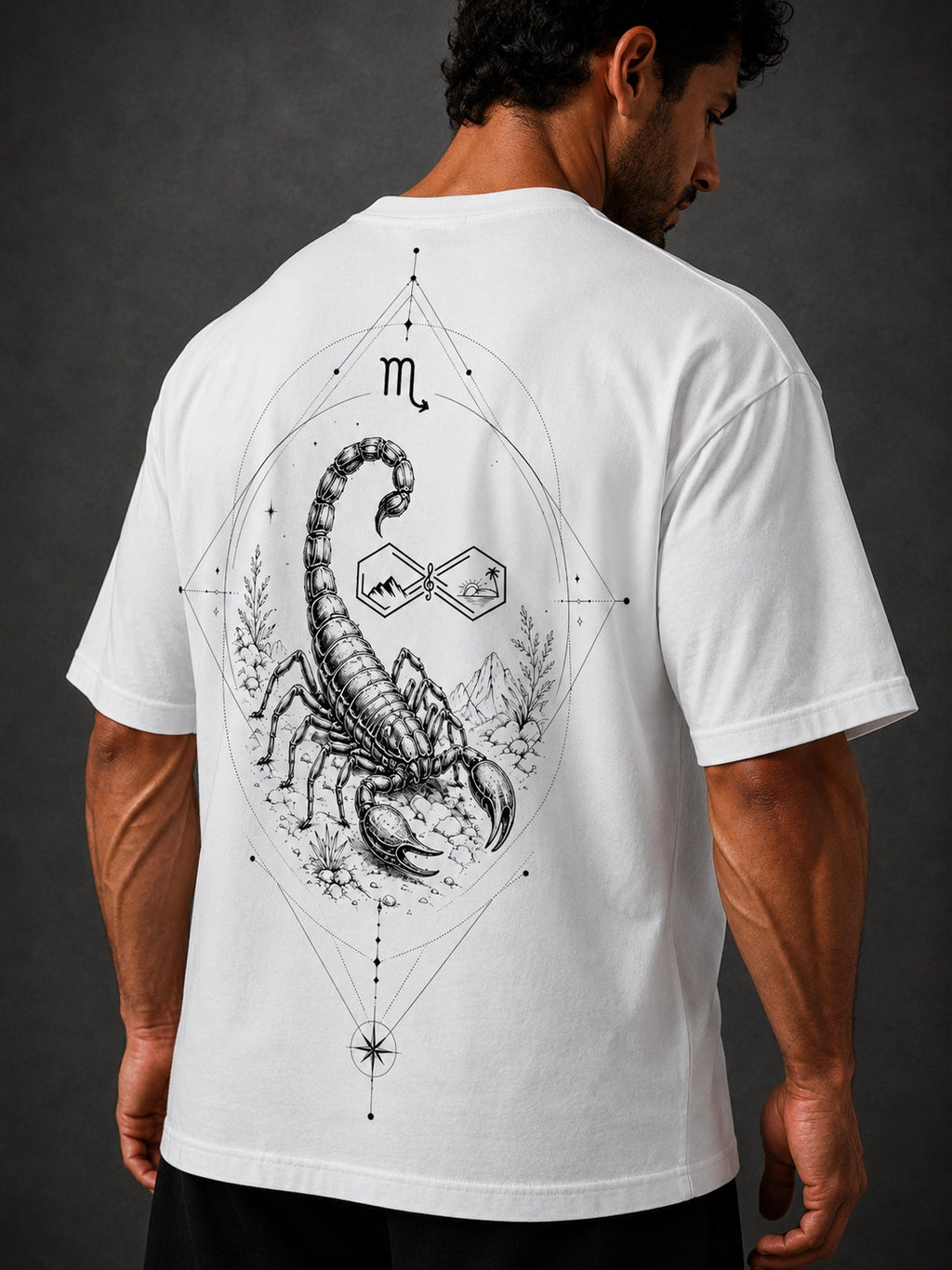 Scorpio Zodiac Oversized Graphic T-Shirt-Unisex White Tee Left