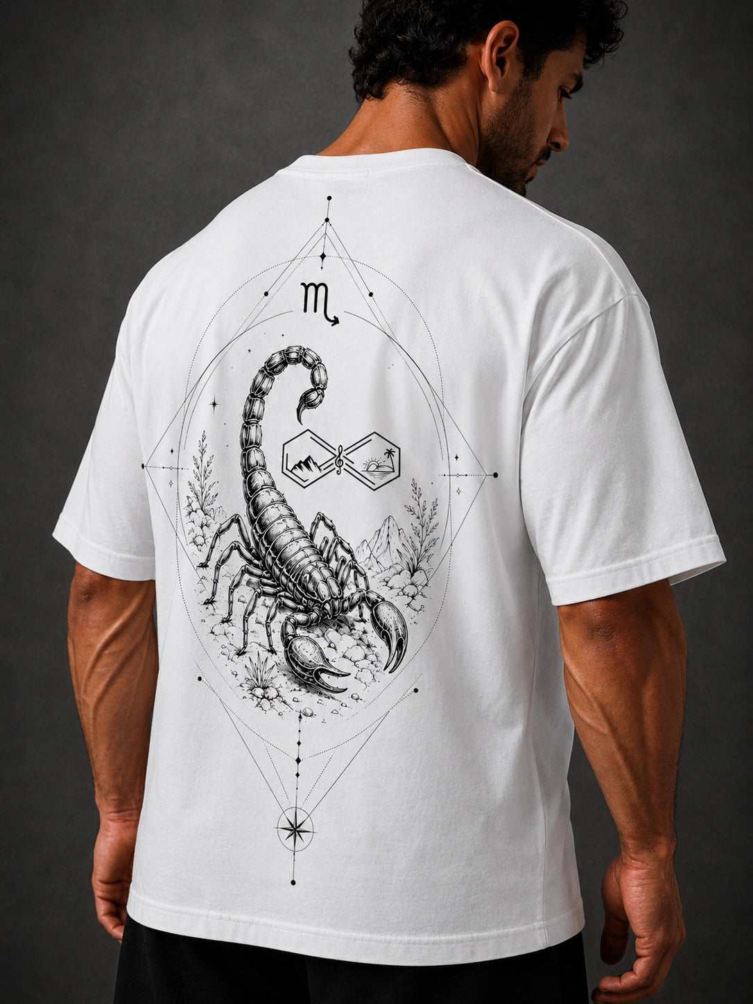 Scorpio Zodiac Oversized Graphic T-Shirt-Unisex White Tee Left