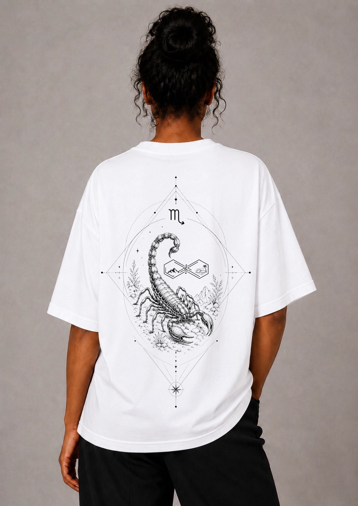 Scorpio Zodiac Oversized Graphic T-Shirt-Women White Tee Back view