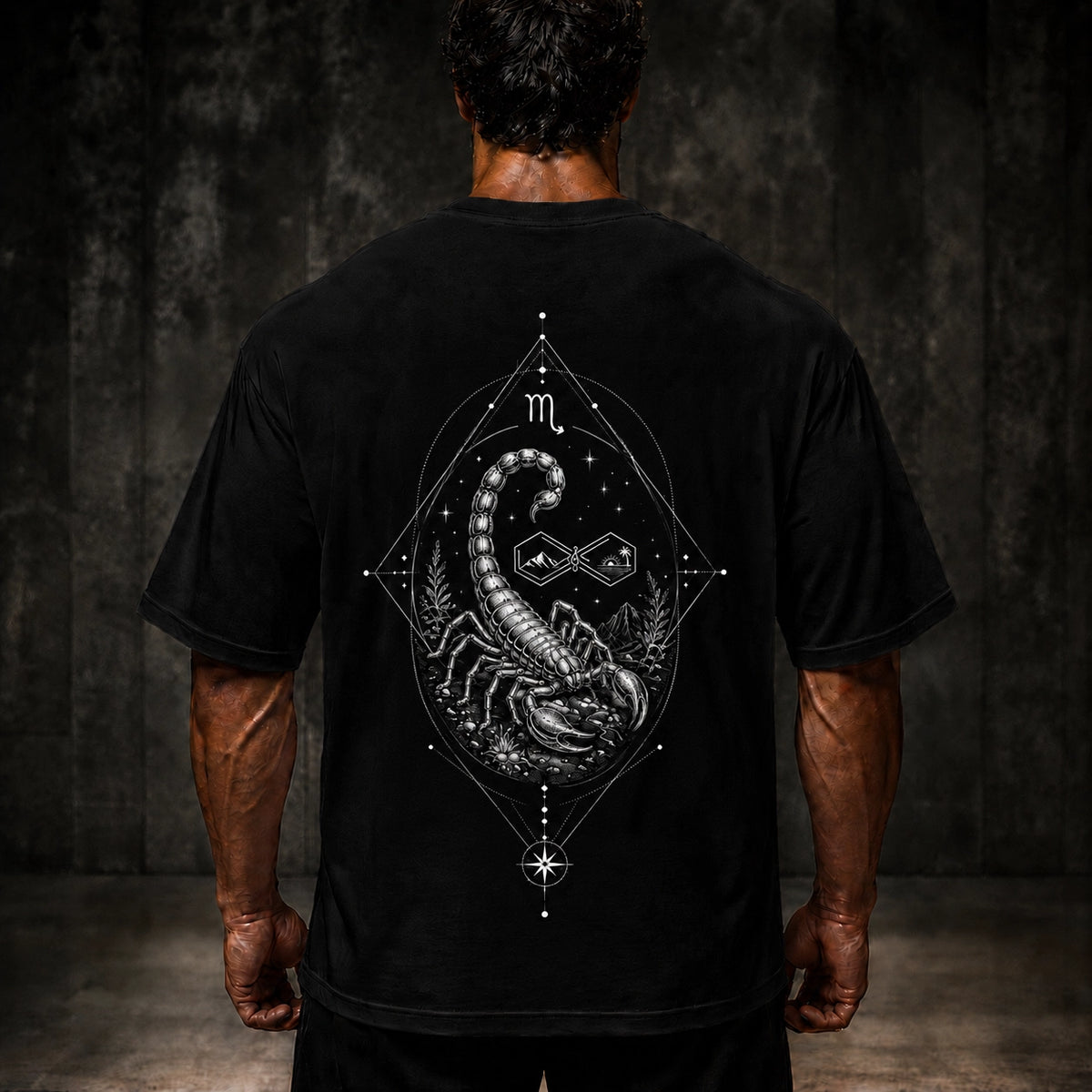 Scorpio Zodiac Oversized Graphic T-Shirt Unisex Black Tee Back View