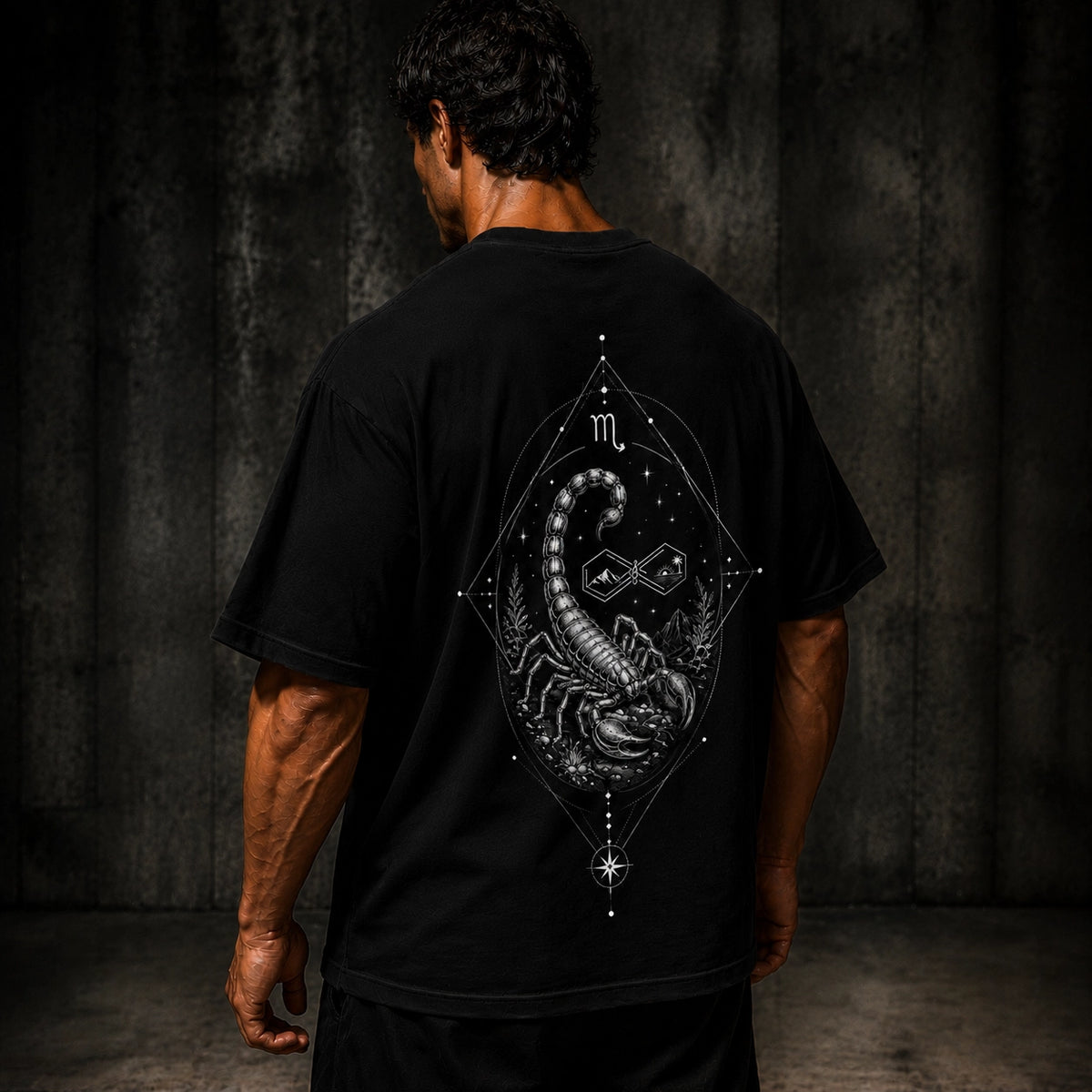 Scorpio Zodiac Oversized Graphic T-Shirt Unisex Black Tee Left View