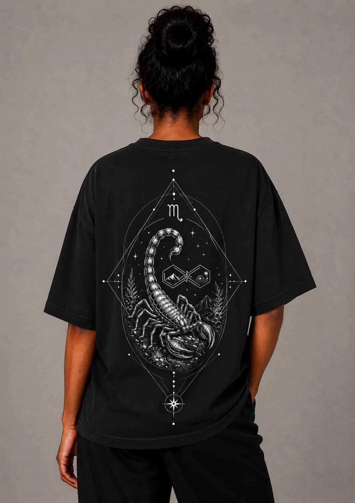 Scorpio Zodiac Oversized Graphic T-Shirt Women Black Tee Back view