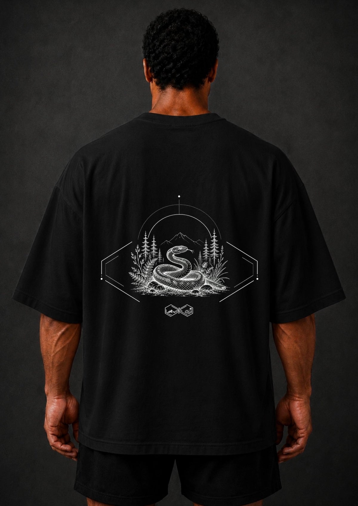 Snake Wildlife Graphic T-Shirt Black Men Back View