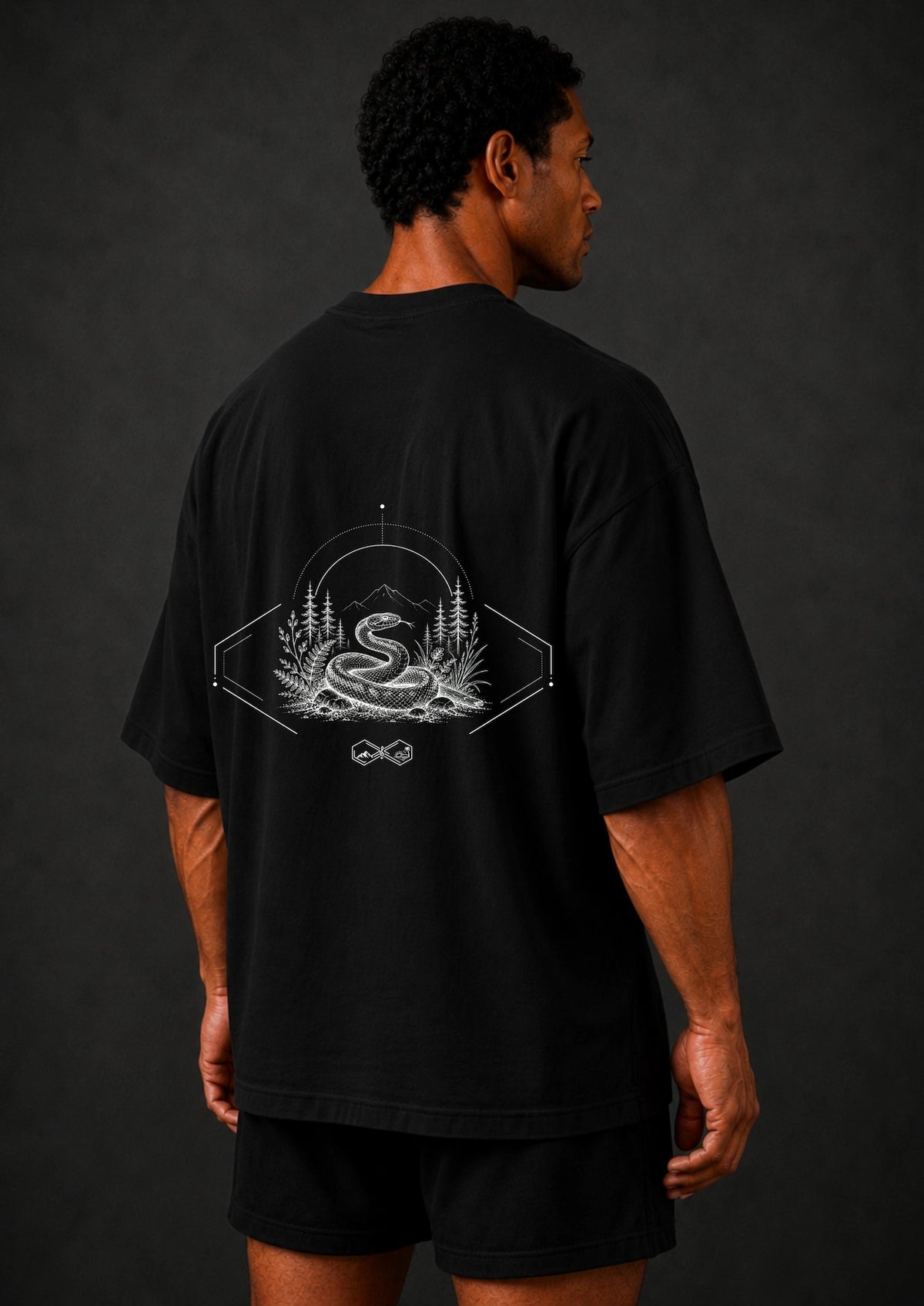 Snake Wildlife Graphic T-Shirt Black Men Left