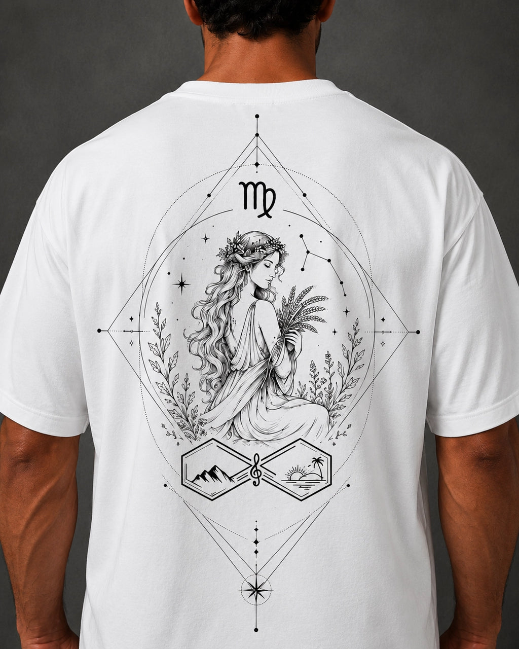 Virgo Zodiac Oversized Graphic T-Shirt-Unisex White Tee Front