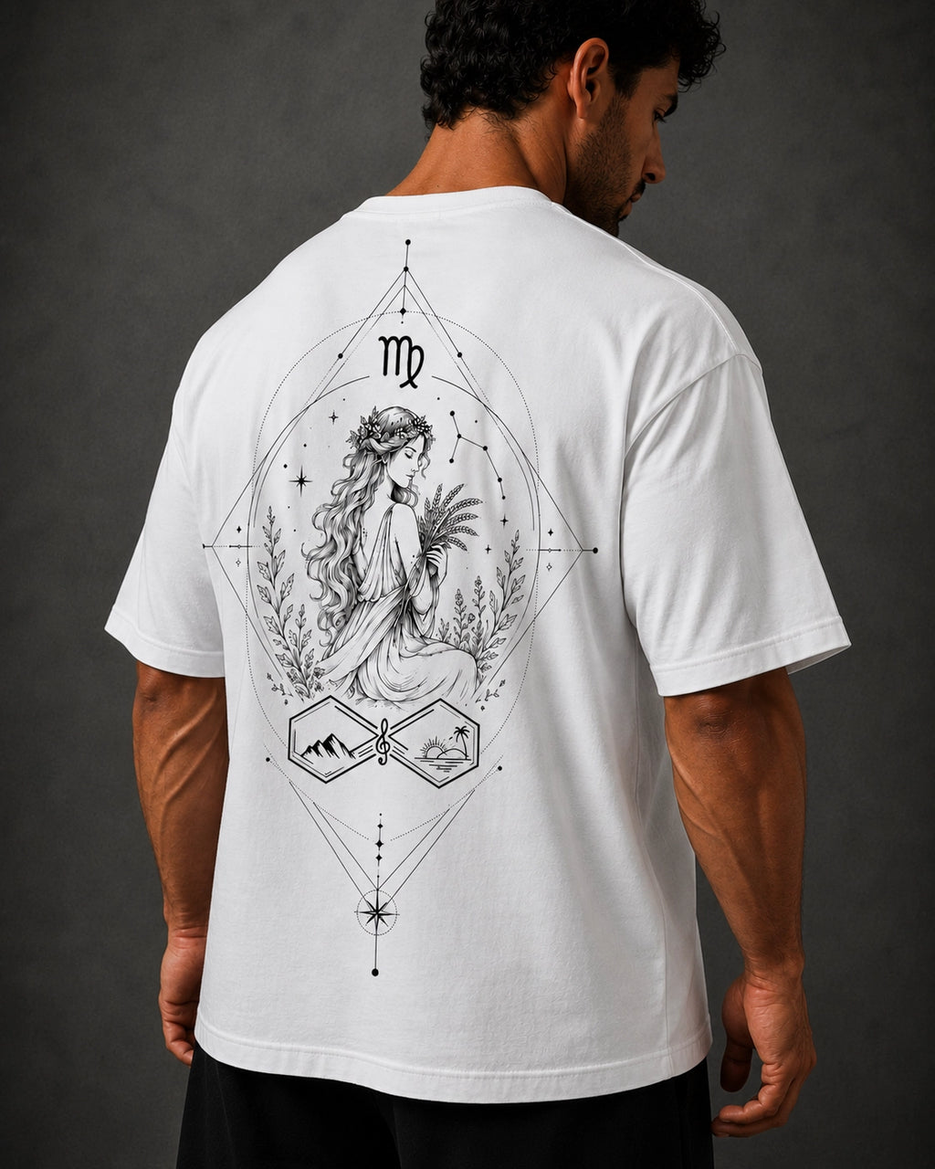 Virgo Zodiac Oversized Graphic T-Shirt-Unisex White Tee Left