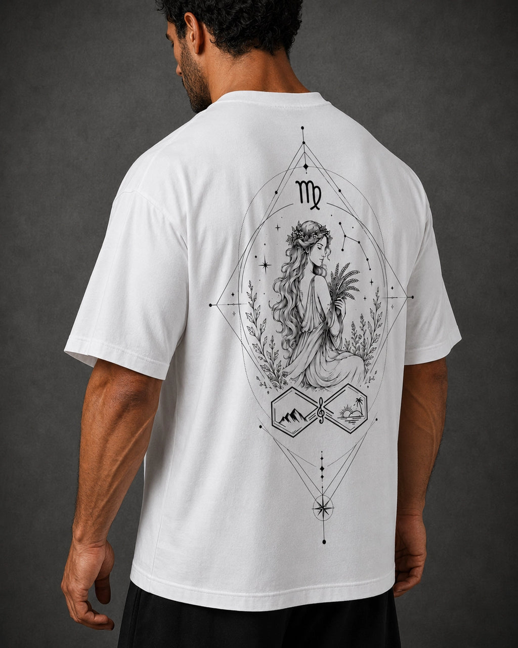 Virgo Zodiac Oversized Graphic T-Shirt-Unisex White Tee Right