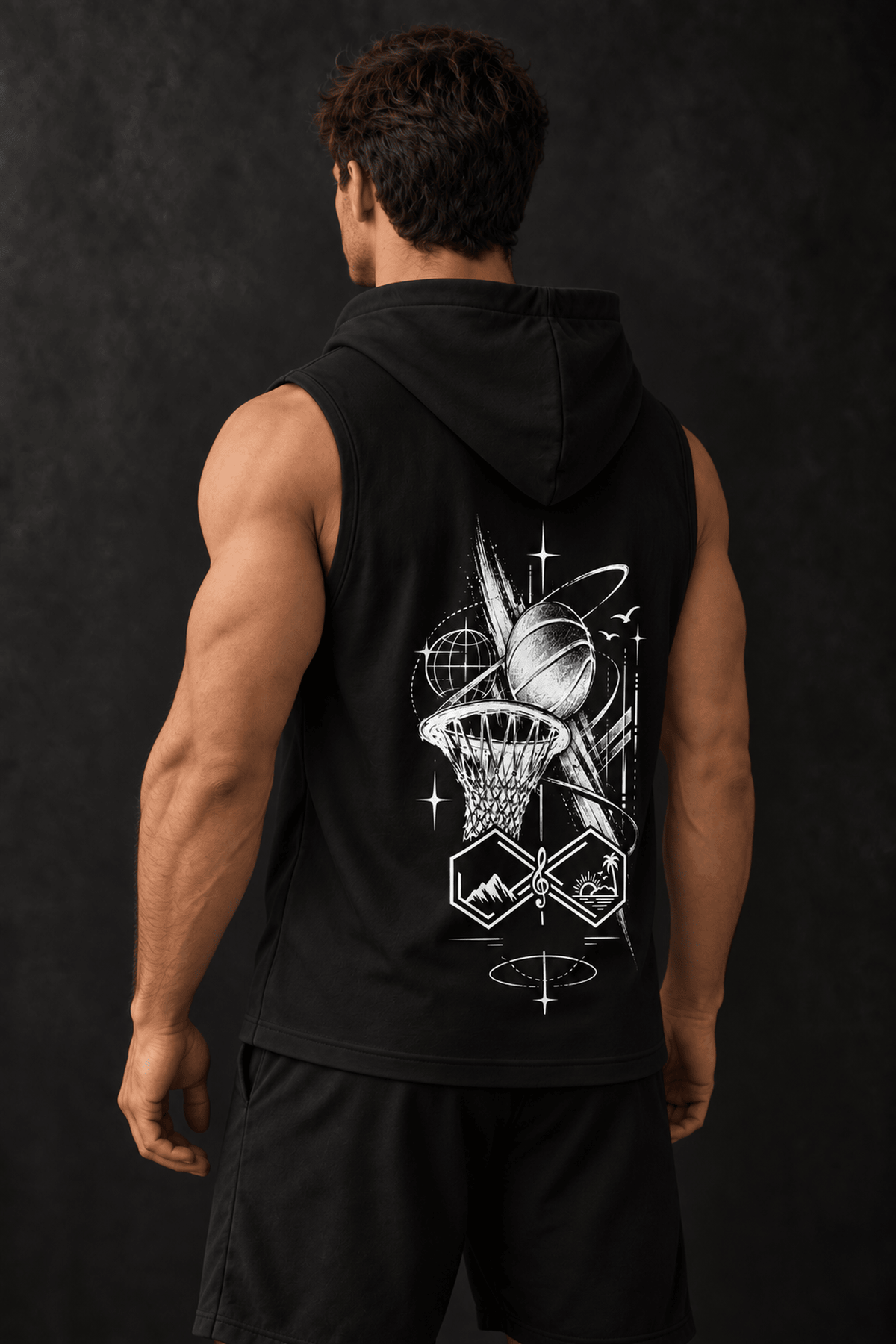 Where Gravity Ends Infinity Trip Basketball Sleeveless Hoodie Black Left View