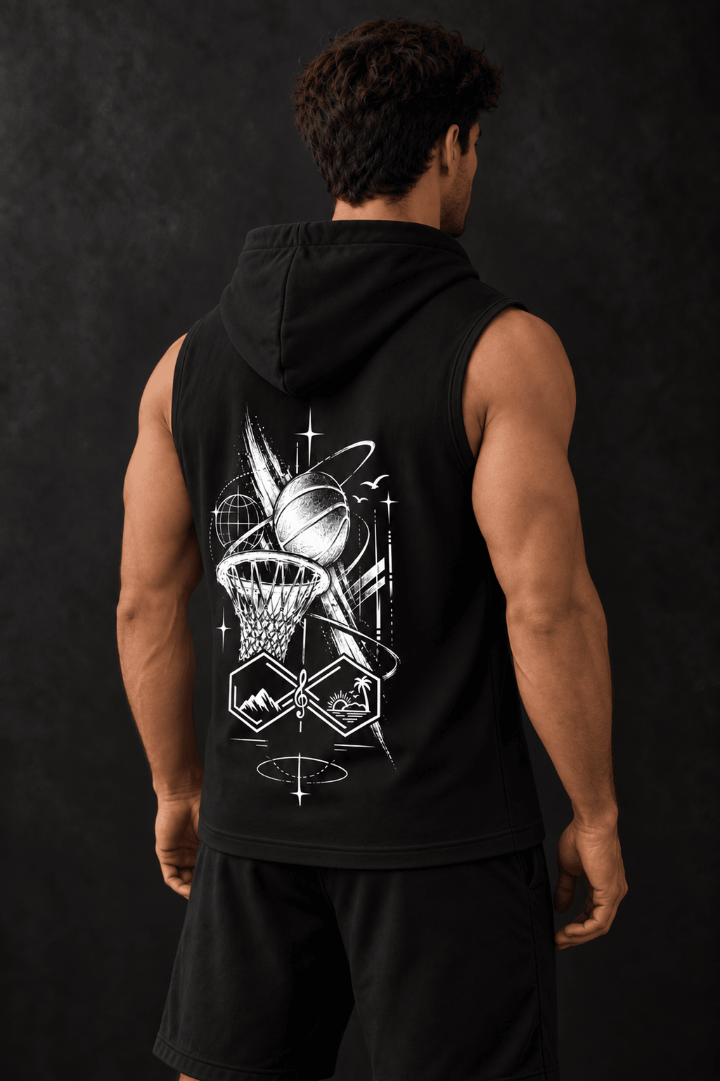 Where Gravity Ends Infinity Trip Basketball Sleeveless Hoodie Black Right View