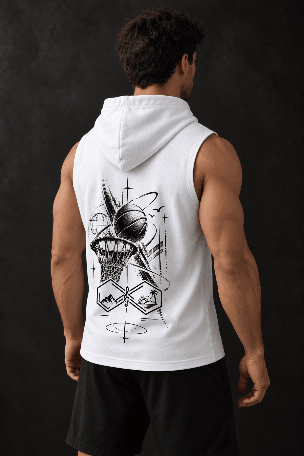 Where Gravity Ends Infinity Trip Basketball Sleeveless Hoodie White Right View